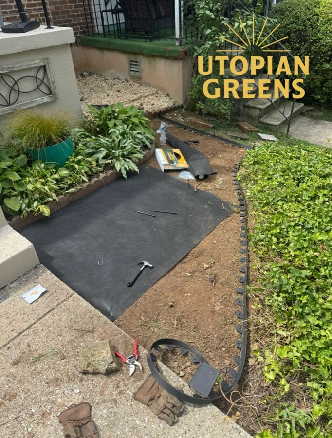 The walkway base dug out and set up